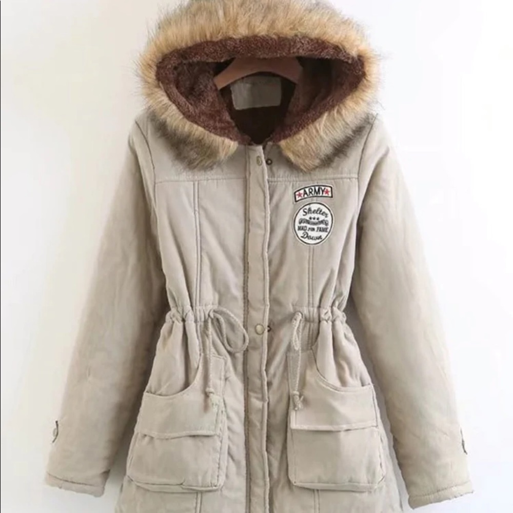 Tan Faux Fleece Lined Parka